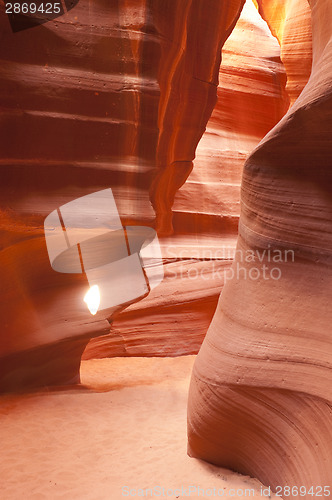 Image of Focused Beam Sunlight Reaches Floor Antelope Canyon Arizona Sout