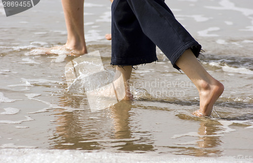 Image of Young People Teenagers Lower Legs Walking on the Beach