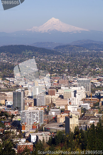 Image of Portland Sky Showing Downtown And Mt Hood Oregon State