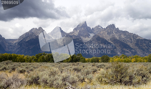 Image of Overcast Day Jagged Peaks Grand Teton Wyoming Rocky Mountains