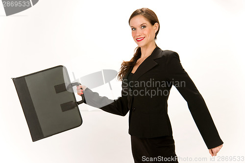 Image of Attractive Woman in Business Suit Holding Briefcase Portfolio