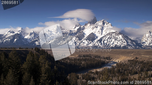 Image of Cloudy Day Snake River Jagged Peaks Grand Teton Wyoming