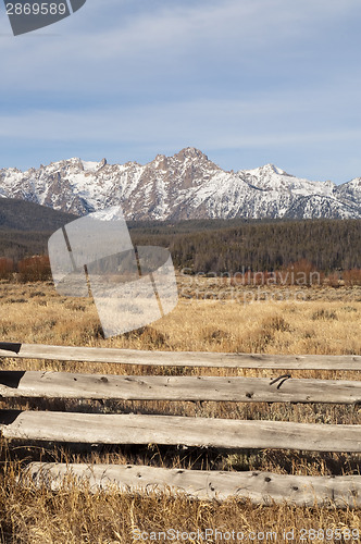 Image of Ranch Range Fence Sun Valley Idaho Sawtooth Mountain Range