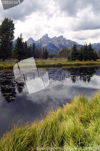 Image of Overcast Day Snake River Jagged Peaks Grand Teton Wyoming