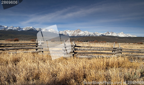 Image of Ranch Range Fence Sun Valley Idaho Sawtooth Mountain Range