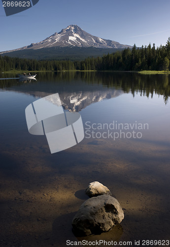 Image of Boat on Mountain Lake Cascade Range Oregon State USA