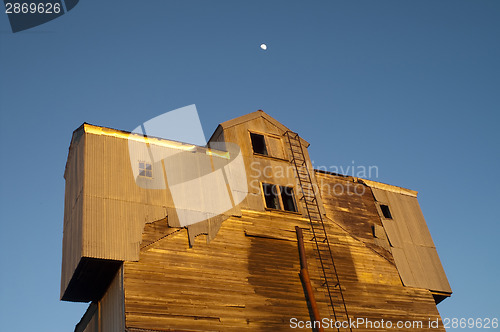 Image of Night Falls Sunset Unusual Barn Blue Sky Moon Shine