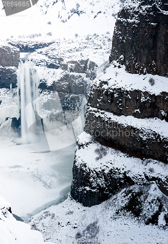 Image of Palouse Falls Frozen Solid in Winter Washington State Waterfall