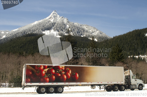 Image of Truck Transports Foods Over Road Through North Cascades Washingt