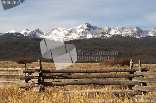 Image of Ranch Range Fence Sun Valley Idaho Sawtooth Mountain Range