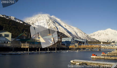 Image of Winter Freeze Resurrection Bay Seward Alaska Docks Marina Boardw