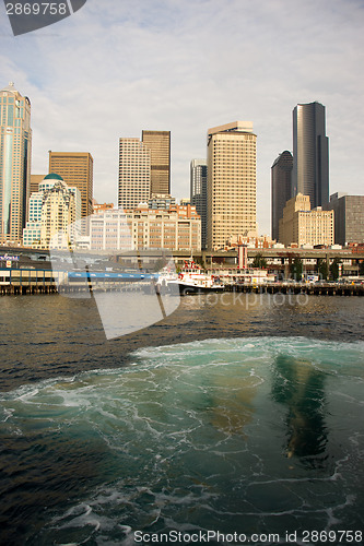 Image of Seattle from Elliott Bay Ferry Leaving Terminal Puget Sound