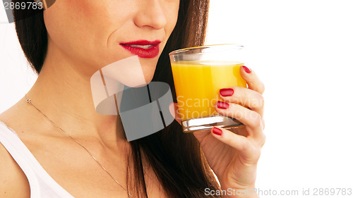 Image of Healthy Drink Manicured Woman Drinks Orange Juice