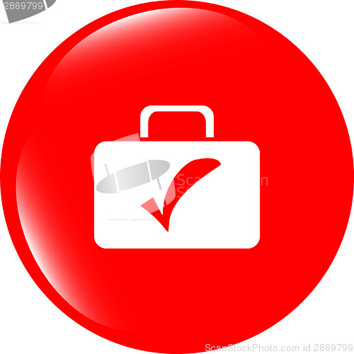 Image of tick mark on business suitcase. web icon isolated on white background