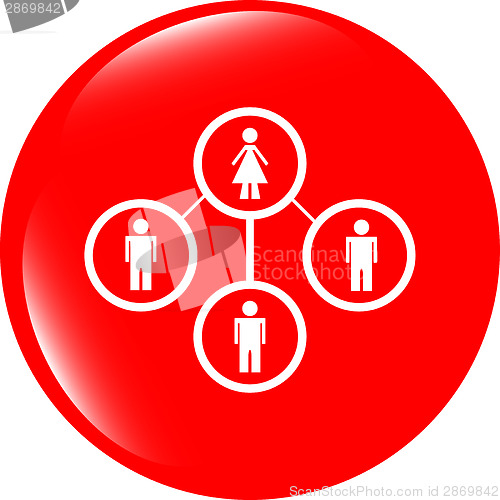 Image of icon button with network of woman inside, isolated on white