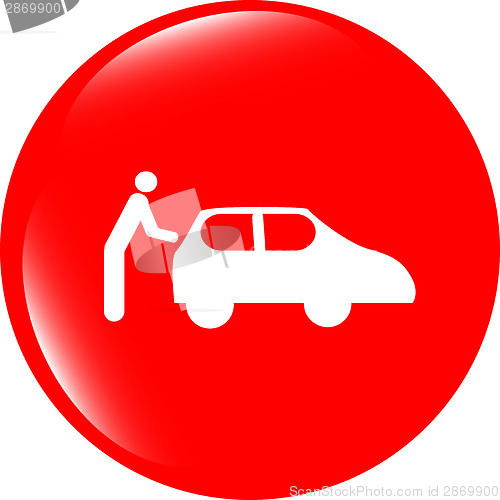 Image of man and car on web icon (button) isolated on white