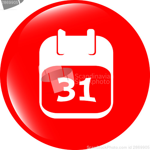 Image of calendar apps icon glossy button. day 31
