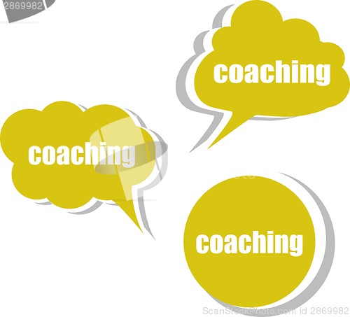 Image of coaching word on modern banner design template. set of stickers, labels, tags, clouds