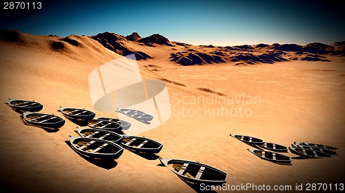 Image of dried out lake with boats