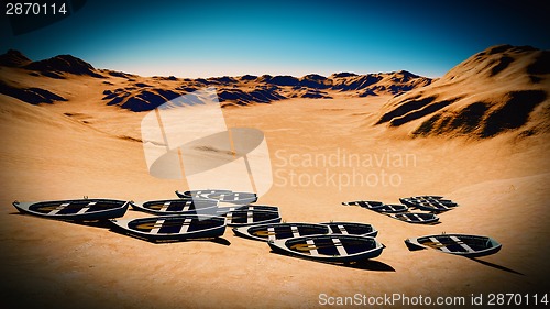 Image of dried out lake with boats