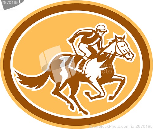 Image of Jockey Horse Racing Oval Retro