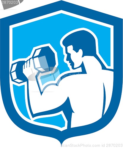 Image of Man Lifting Dumbbell Shield Retro