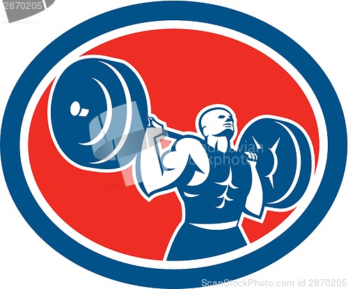 Image of Weightlifter Lifting Barbell Circle Retro
