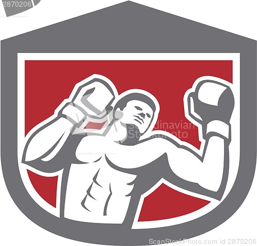 Image of Boxer Punching Boxing Shield Retro