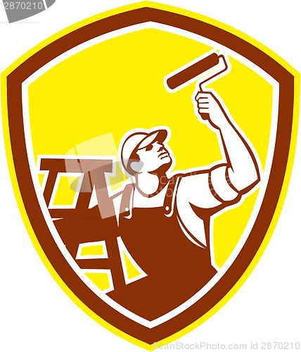 Image of House Painter With Roller and Ladder Retro