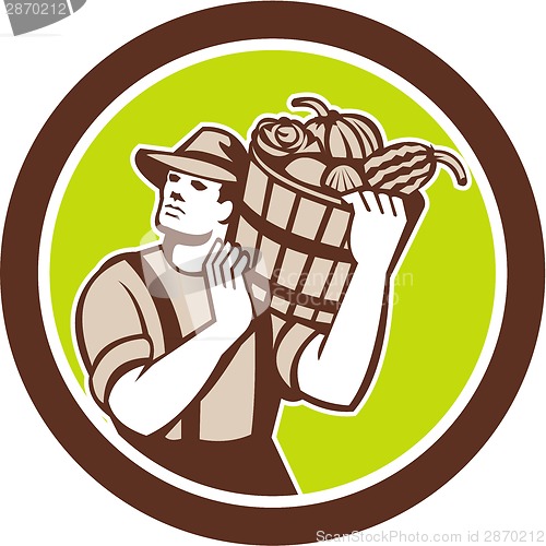 Image of Organic Farmer Carrying Harvest Bucket Retro