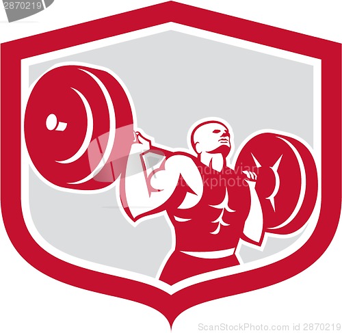 Image of Weightlifter Lifting Barbell Shield Retro