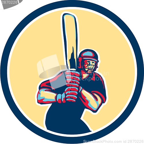 Image of Cricket Player Batsman Circle Retro