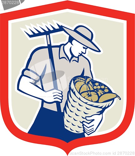 Image of Organic Farmer Rake Harvest Basket Retro