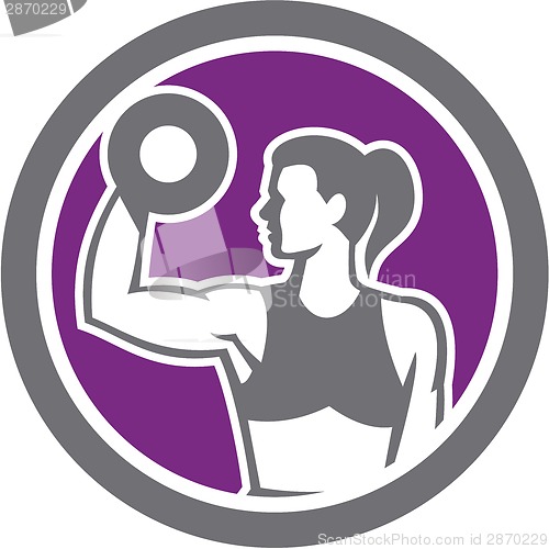 Image of Woman Lifting Dumbbell Weight Physical Fitness Retro