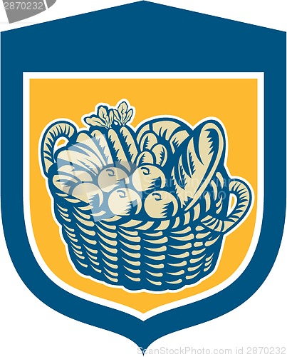Image of Crop Harvest Basket Shield Woodcut