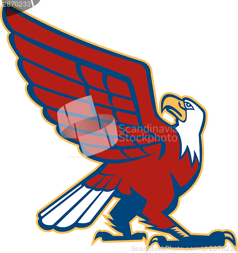 Image of Bald Eagle Looking Up Side View Retro