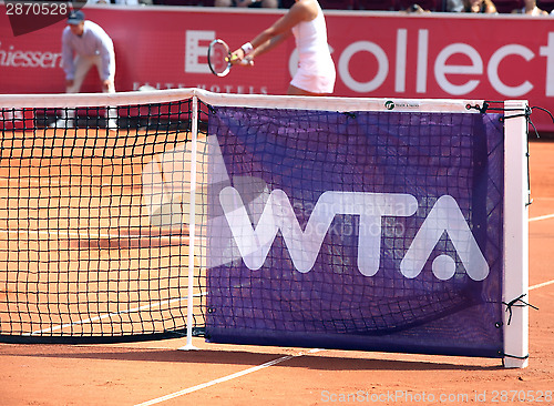 Image of wta-logo  on tennis net