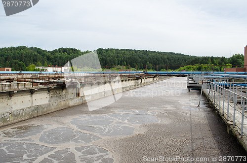 Image of treatment plant waste water aeration basin bubble 