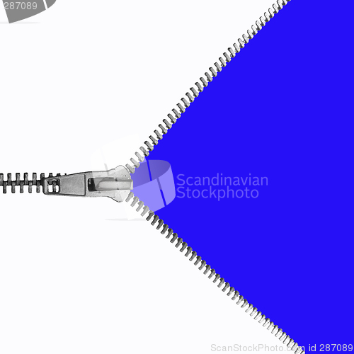 Image of zipper from white to blu