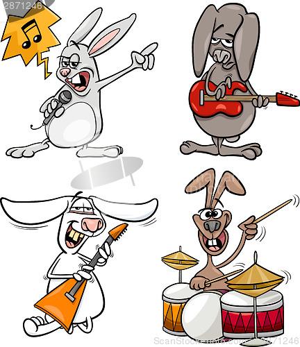 Image of rabbits rock musicians set cartoon