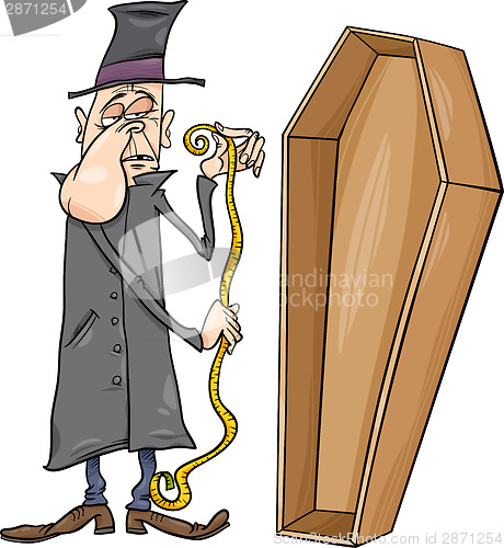 Image of undertaker with coffin cartoon illustration