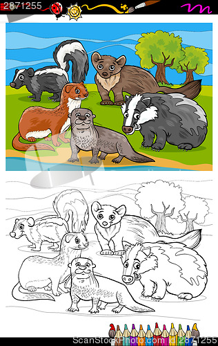 Image of mustelids animals cartoon coloring book