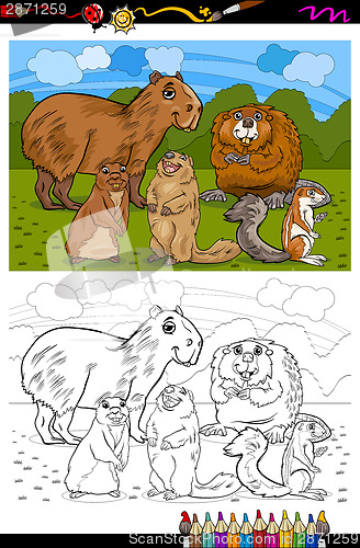 Image of rodents animals cartoon coloring book