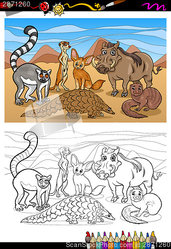 Image of african mammals cartoon coloring book