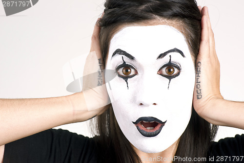 Image of Beautiful Brunette Woman Theatrical Performance Mime Dance White