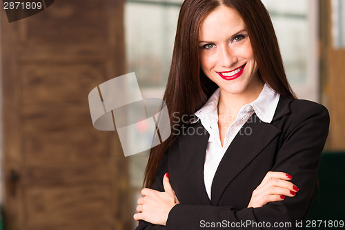 Image of Business Woman Female Arms Crossed Smiling Office Workplace