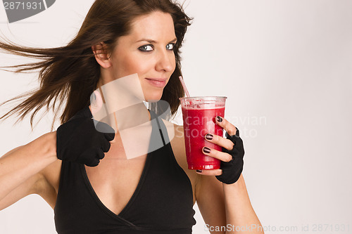 Image of Thumbs Up Attractive Athletic Female Expressing Positively Food 