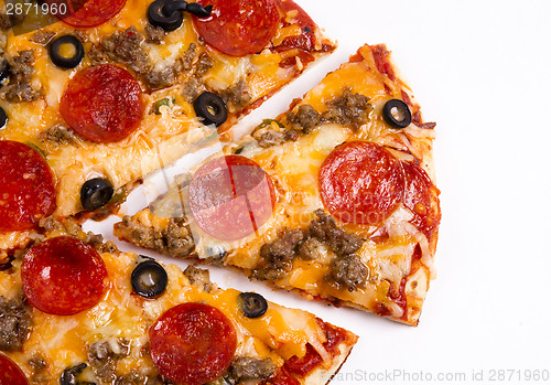 Image of Sliced Fresh Hot Supreme Meat Pizza Hot Food Piece White