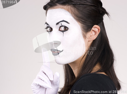 Image of Beautiful Brunette Woman Theatrical Performance Mime Dance White