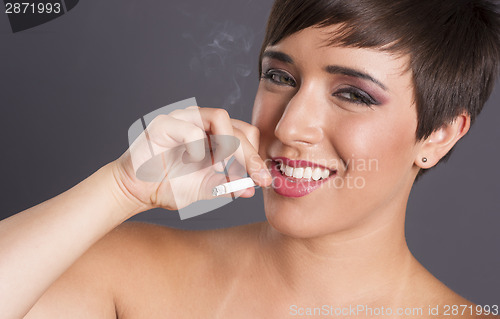 Image of Intimate Portrait Female Smoker Addiction Woman Smoking Cigarett